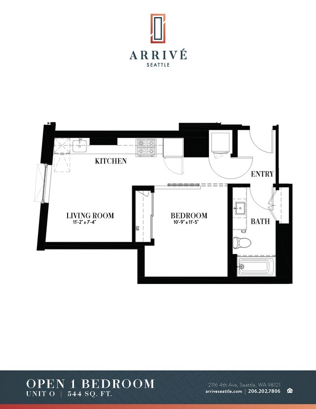 Open 1 Bedroom 1214 floor plan